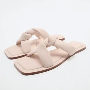 NWT ZARA OFF WHITE LEATHER KNOT SANDALS SLIDES 6 36 W DUSTBAG